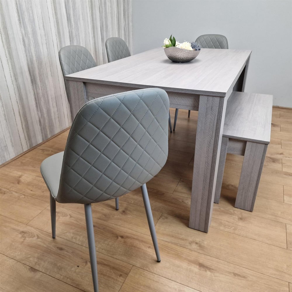 Portland Leather and Wood 6 Seater Dining Set Light Grey Image 5