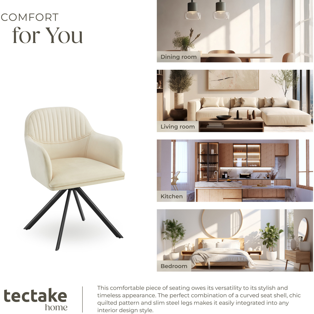 tectake Set of 4 Cream and Black Velvet Swivel Accent Armchair Image 7