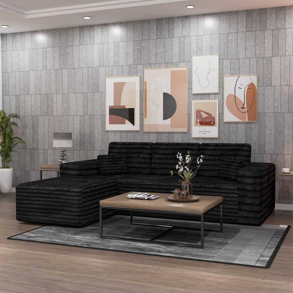 M N Furniture Smart 3 Seater Black Left Hand L-Shape Corner Sofa Image 4
