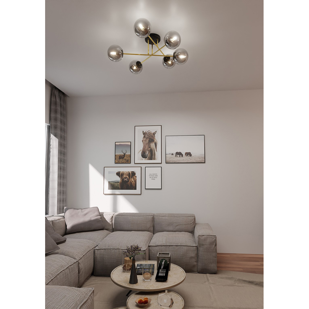 Emibig Magnum 6 Light Graphite Shade Black and Gold E14 Ceiling Light Image 8