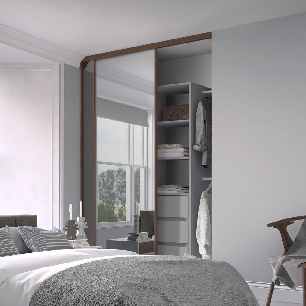 Spacepro Single Panel Walnut Frame Mirror Sliding Door 2220 x 762mm Image 2