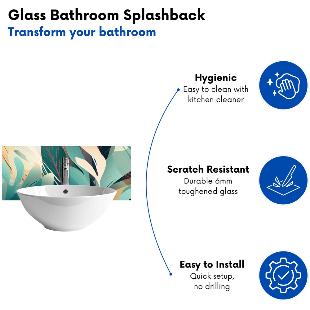 Warren Reed Designer Abstract Tropical Leaves Glass Bathroom Splashback 25 x 60cm Image 4