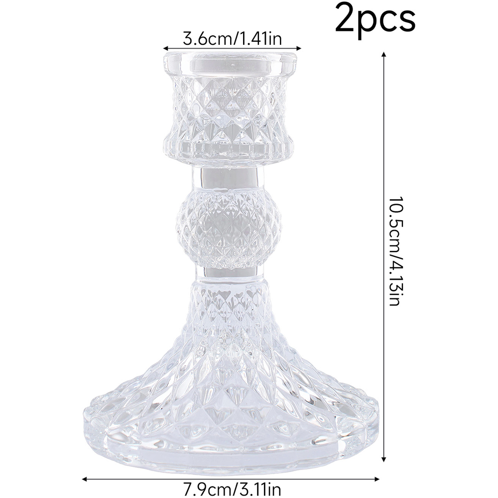 Living and Home Clear Glass Candlestick Holder Set of 2 Image 9