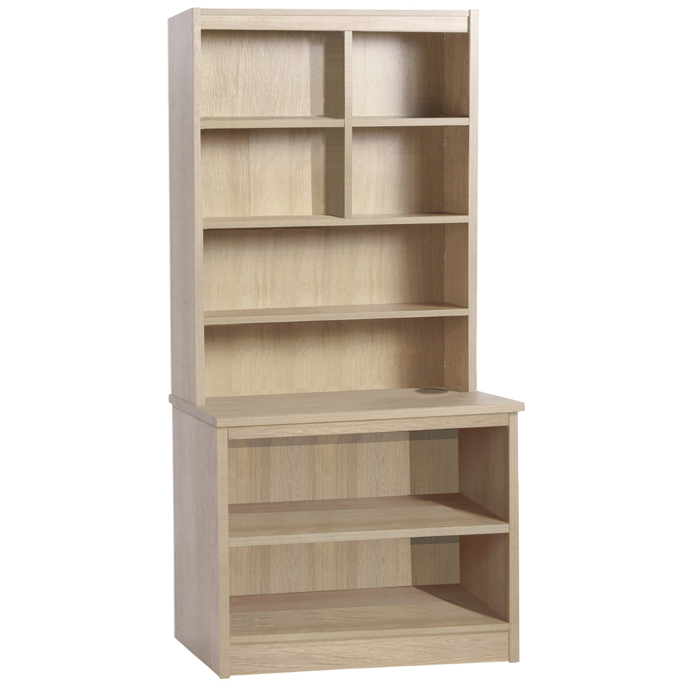 R White Cabinets 8 Shelf Brown Desk Height Bookcase with Hutch Image 2