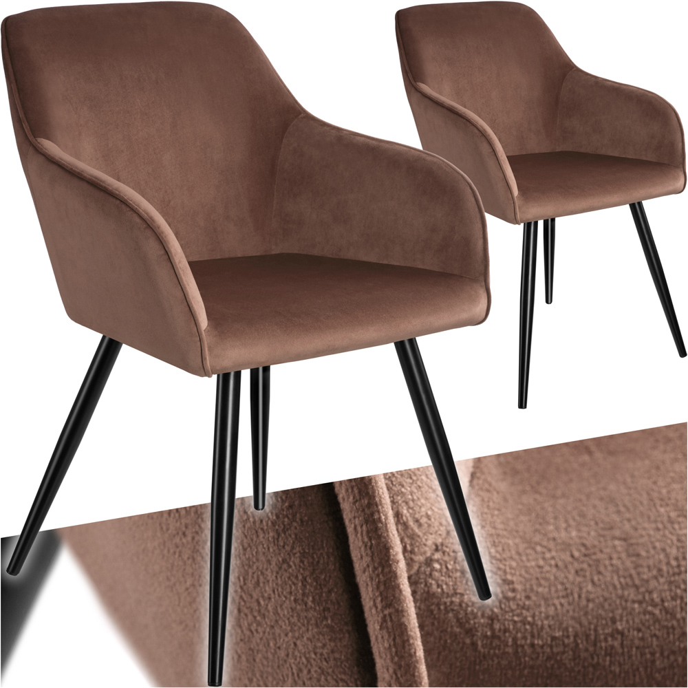 tectake Marilyn Set of 2 Brown and Black Velvet Look Padded Dining Chairs Image 2