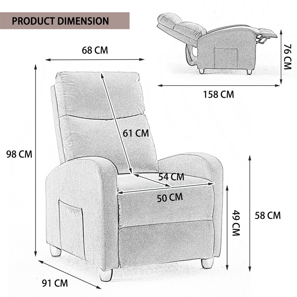 Furniture One Grey Velvet Pushback Massage Armchair Image 6