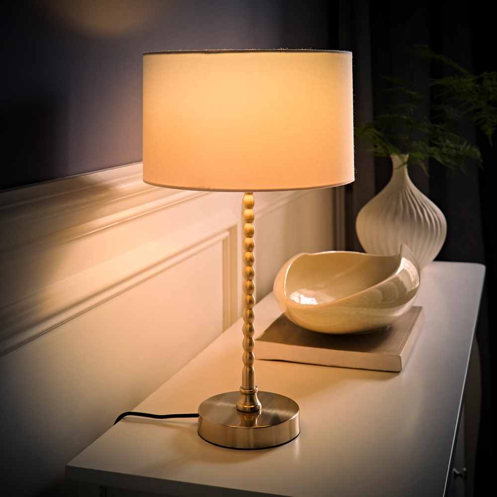 ValueLights Maeve White and Chrome Drum Shade Bobbin Bobble Table Lamp and LED Bulb Image 6