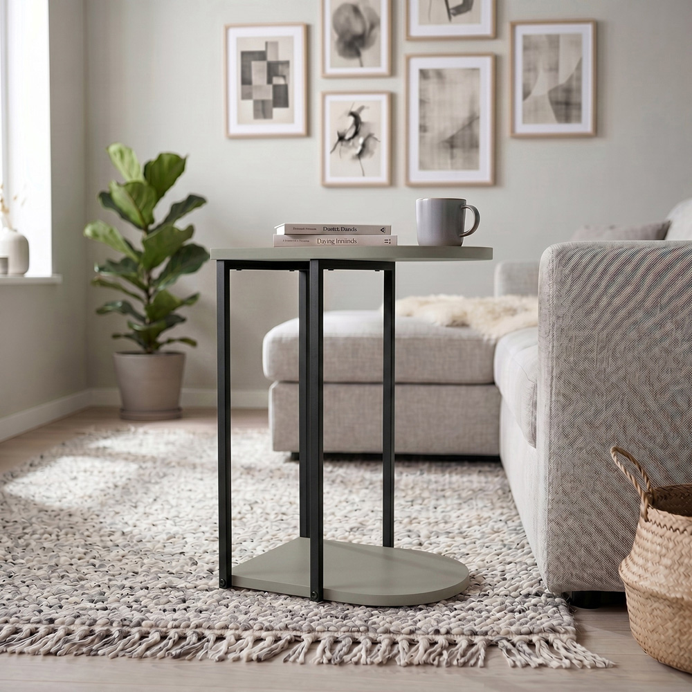 Decortie Roya Ash Green Single Shelf Compact D-Shaped Side Table Image 3