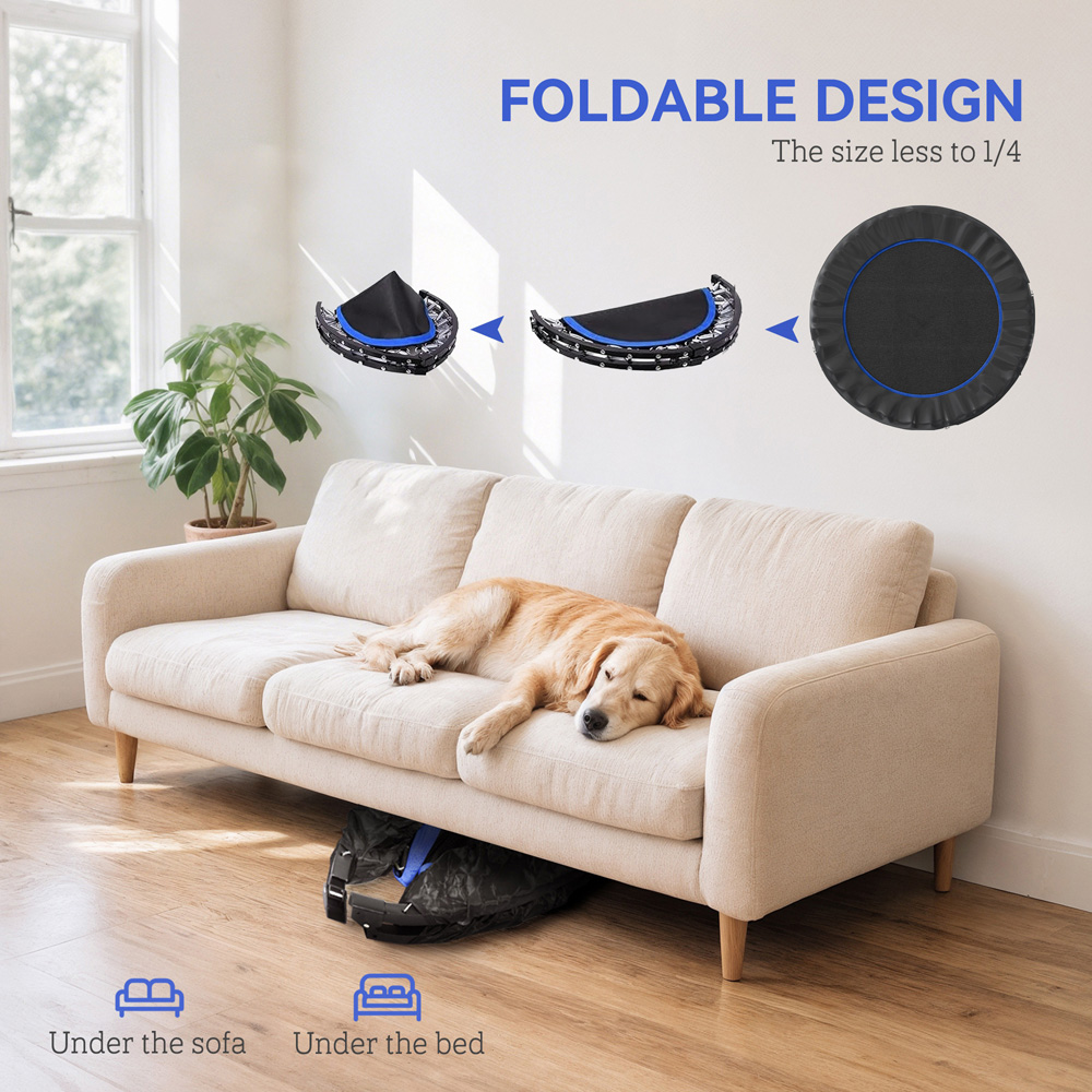 HOMCOM 4ft Blue Foldable Mini Trampoline with Adjustable Foam Handle Image 5