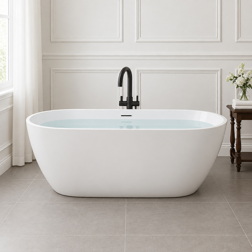 Go Bathrooms Gloss White Double Ended Round Freestanding Bath 1500 x 750mm Image 4