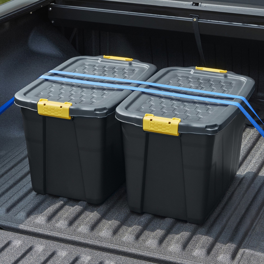 Strata 60L Black and Yellow Heavy Duty Storage Box with Lid 4 Pack Image 4