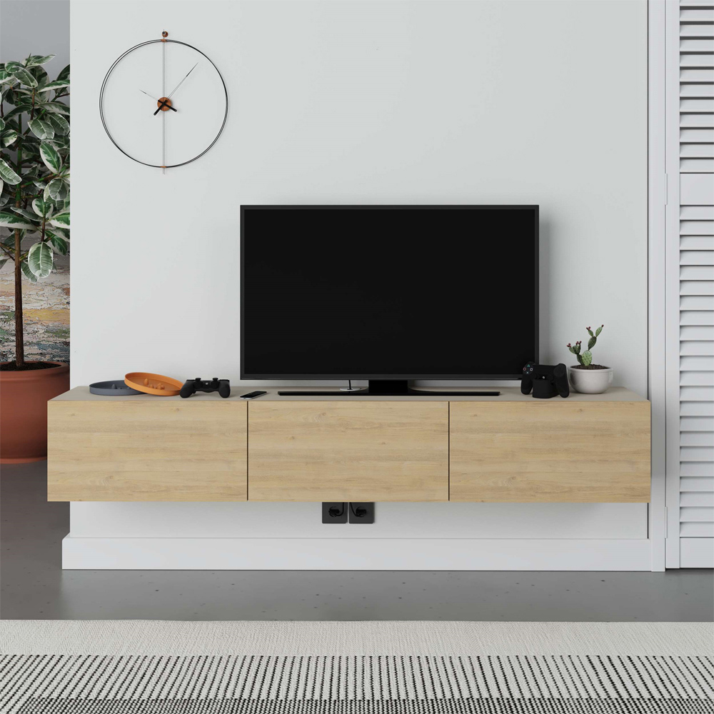 Decortie Francy Sandstone and Oak TV Stand with Storage Cabinet Image 5