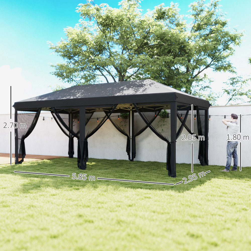 Outsunny 6 x 3m Black Canopy Tent with 6 Removable Sidewalls Image 9