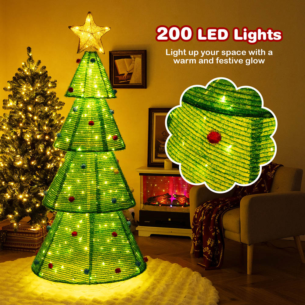 Costway 200 Warm LED Collapsible Pre-Lit Artificial Christmas Tree 6ft Image 6