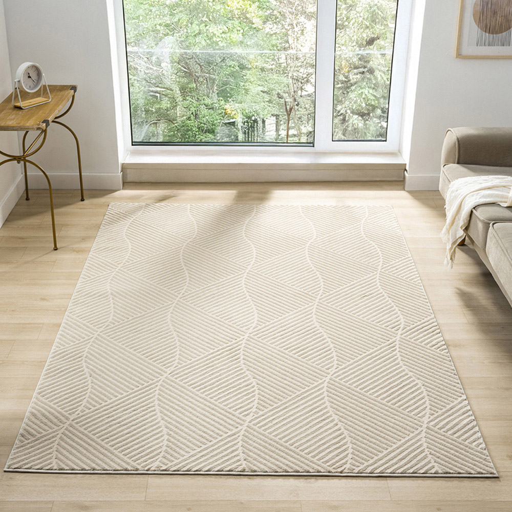 Desire Rugs Vellure Cream Metallic Sheen Pyramid Design Rug 120 x 170cm Image 2