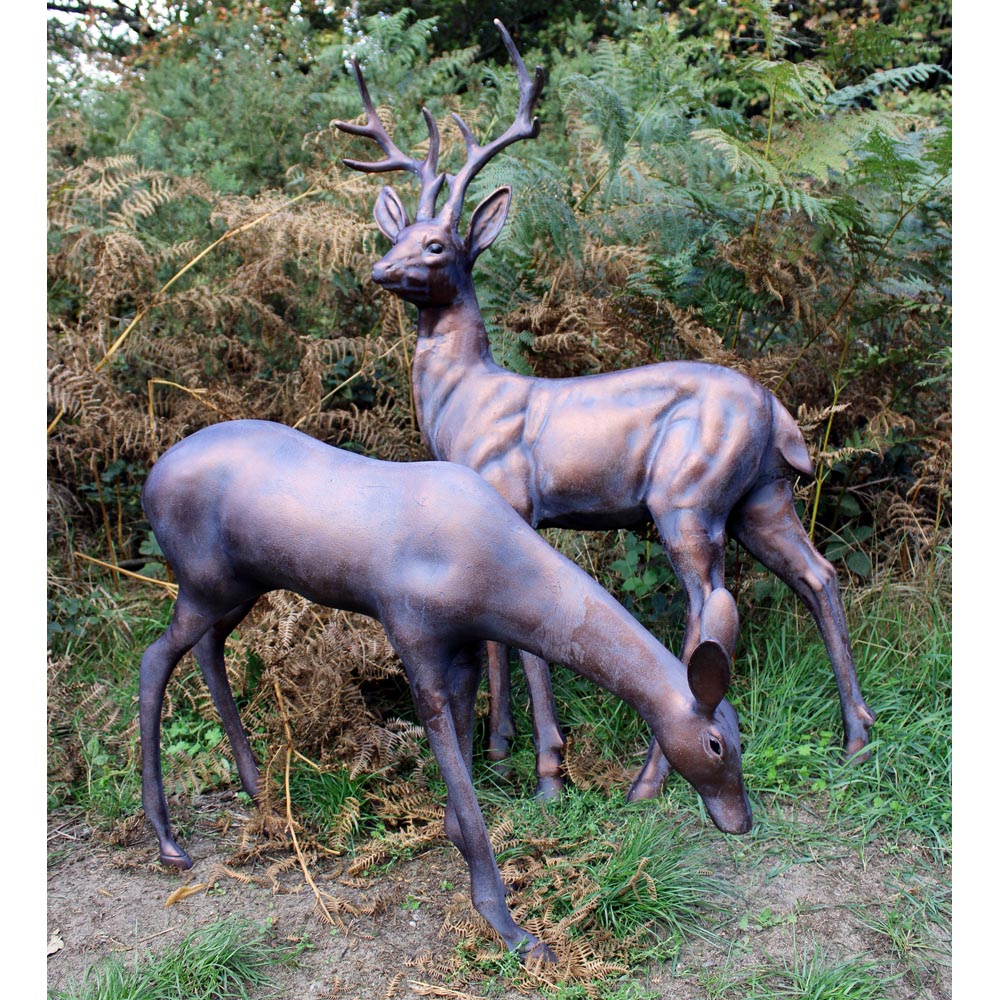 Inspirational Gifting 2 Piece Stag and Doe Deer Cast Aluminium Garden Ornament Set Extra Large Image 3