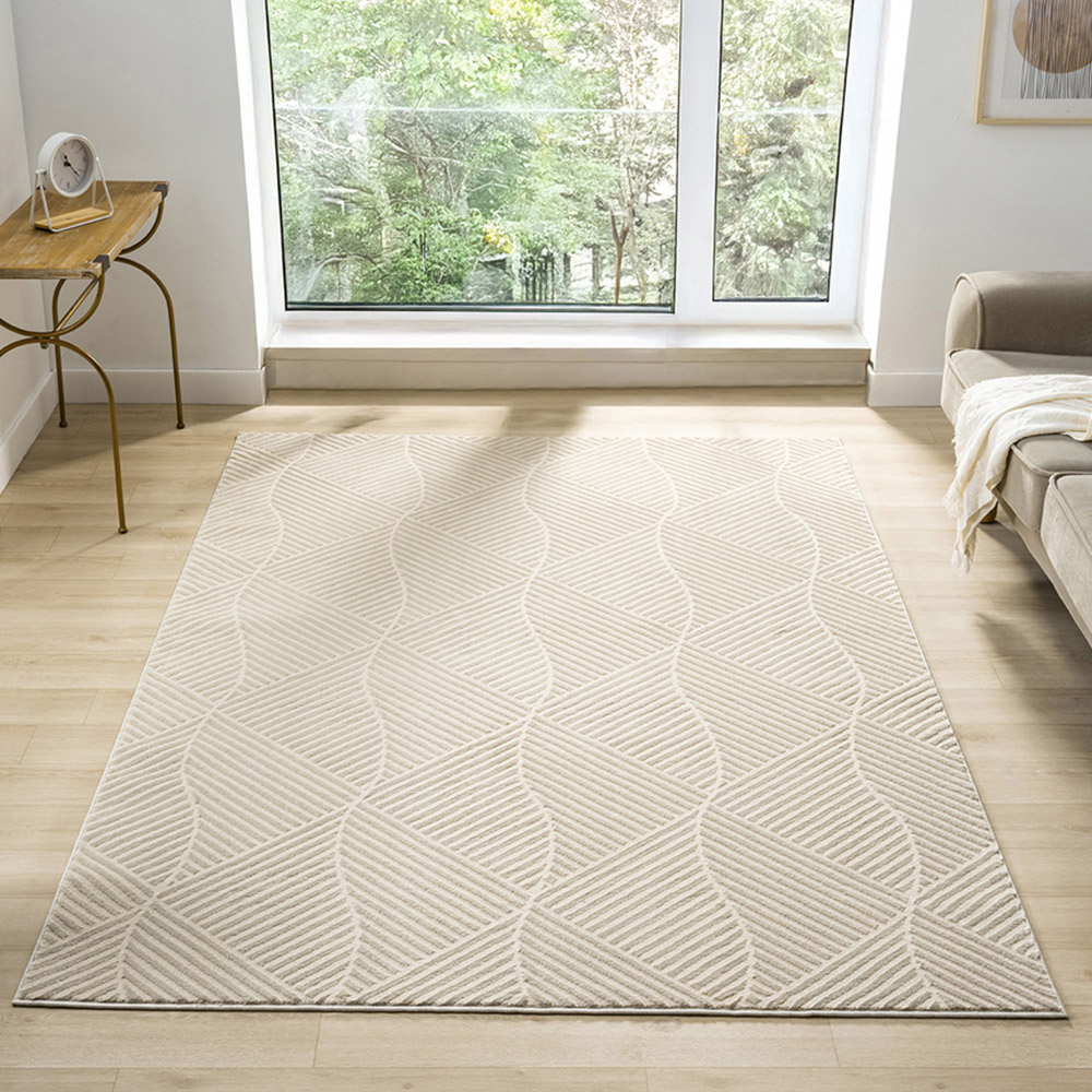 Desire Rugs Vellure Cream Metallic Sheen Pyramid Design Rug 160 x 230cm Image 2