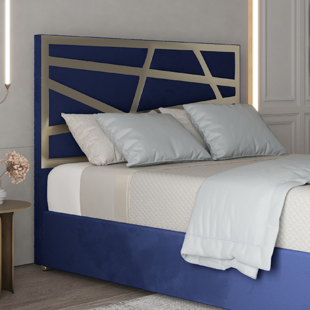 Arabella Blue Super King Size Velvet Upholstered Metal Bed Frame with Panelled Headboard Image 3