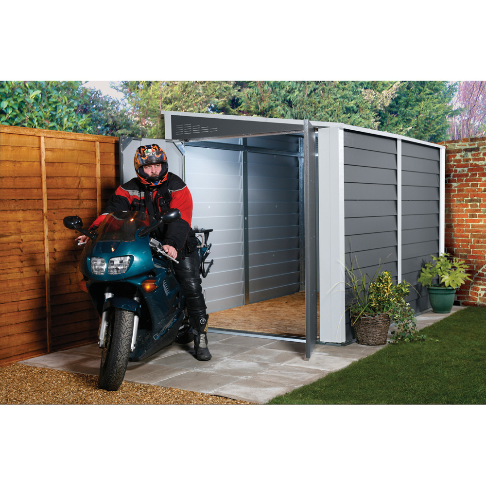 Trimetals ProtectaBike 940 9 x 4ft Anthracite Metal Pent Motorcycle Garage with Flooring Image 8