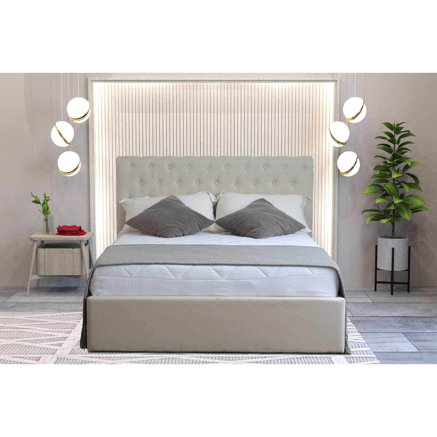 Harper King Size Cream Fabric Ottoman Bed Image 4