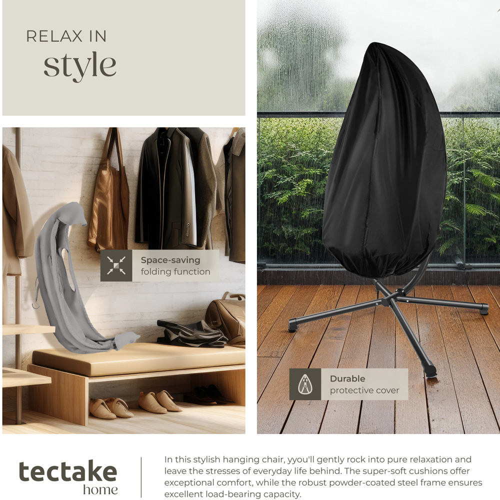 tectake Anika Light Grey Hanging Egg Chair Image 8