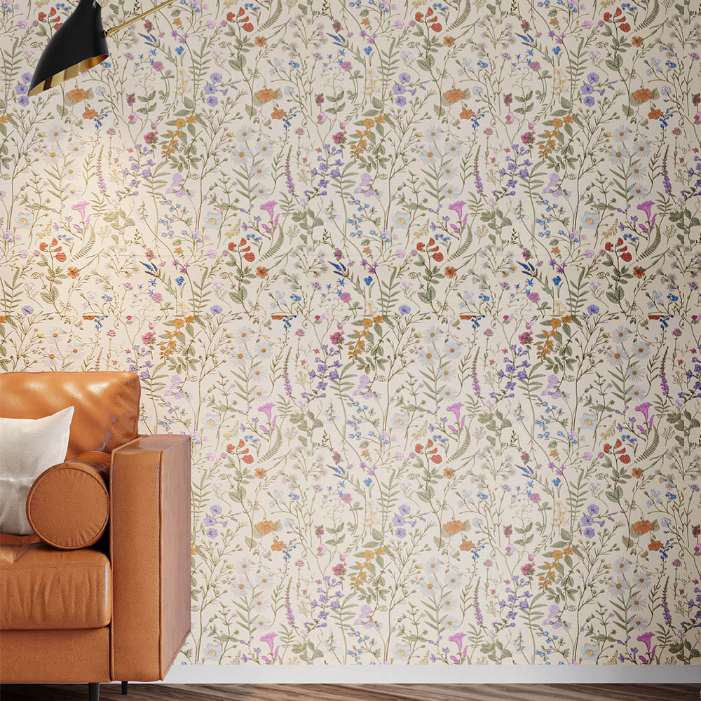 Living and Home Floral Pattern Purple and White Peel and Stick Wallpaper Image 7