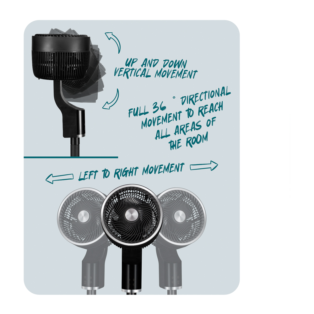 TCP Black Quiet Powerful Cooling 3D Oscillation Remote Control Pedestal Fan Image 5