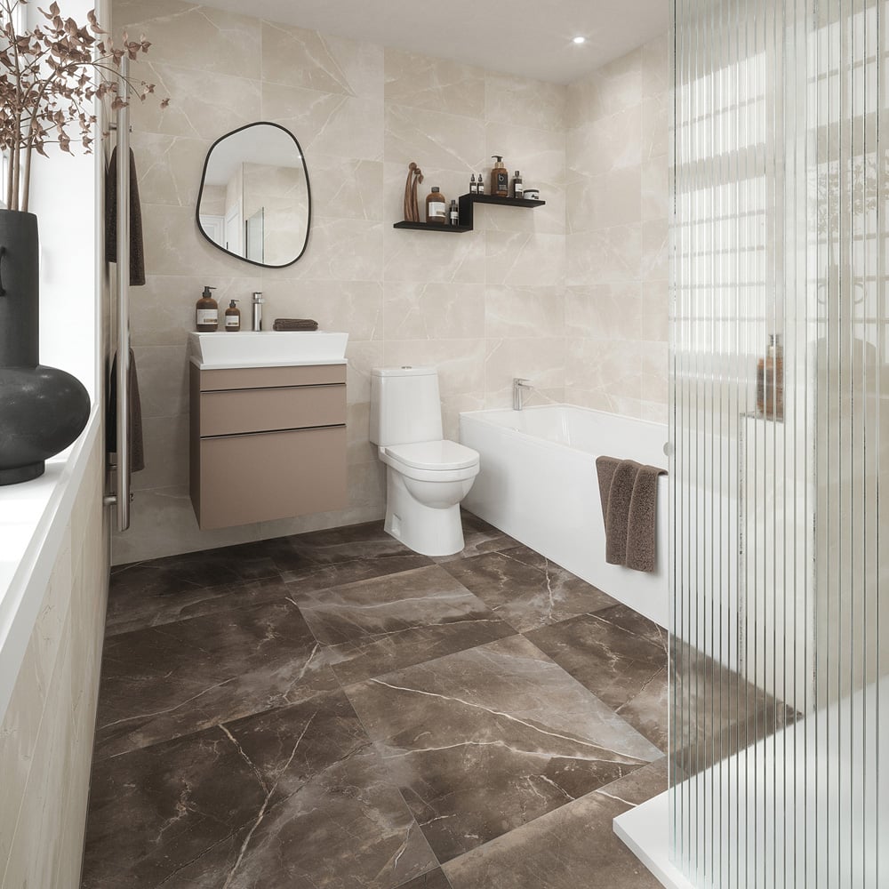 Johnson Tiles Melford Marble Dark Brown Rectified Floor and Wall Tile Sample 600 x 600mm Image 3