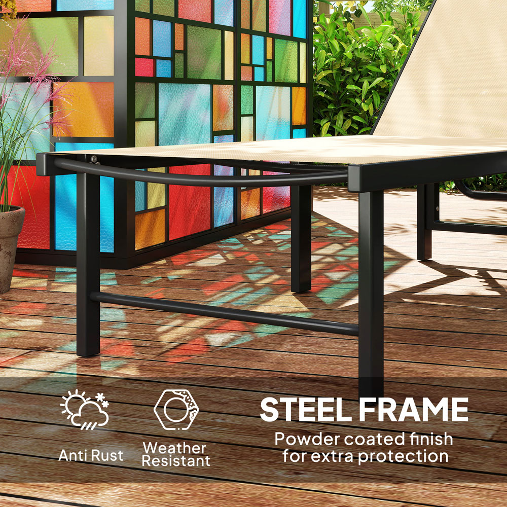 Outsunny Set of 2 Khaki 5 Level Adjustable Sun Lounger Image 6