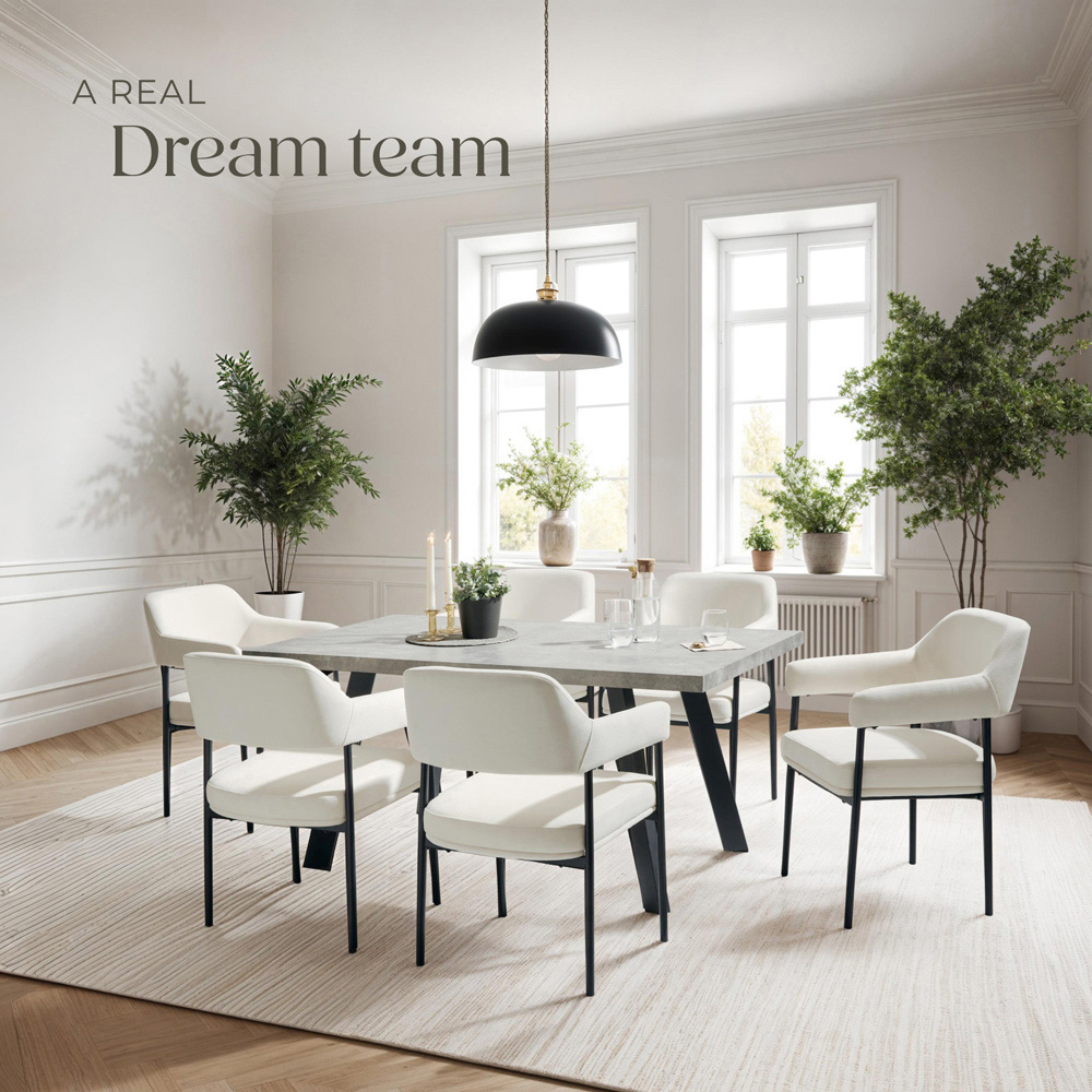 tectake Doe Set of 6 Cream Woven Fabric Armchair Image 8