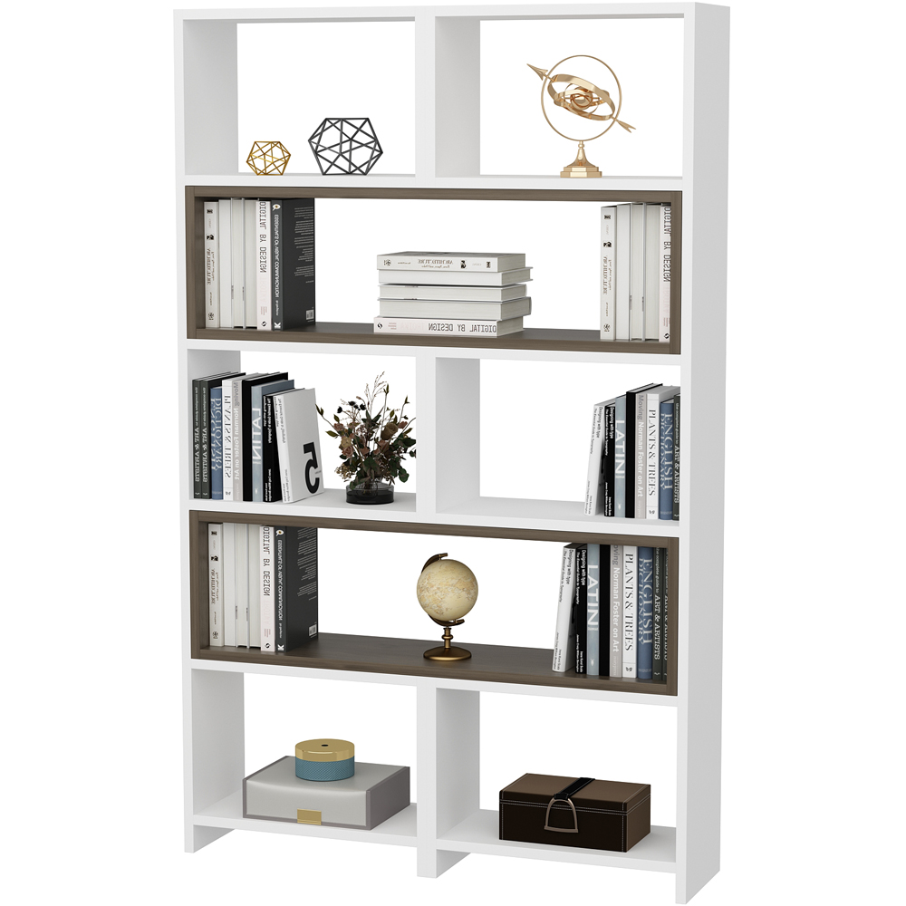 Decorotika Poyraz 8 Shelf White and Walnut Bookshelf Image 2