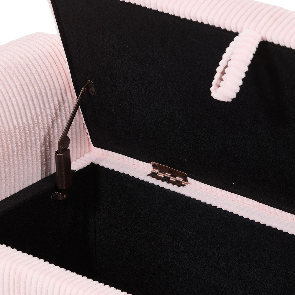 Living and Home Pink Corduroy Storage Bench with Lift-Up Lid Image 3