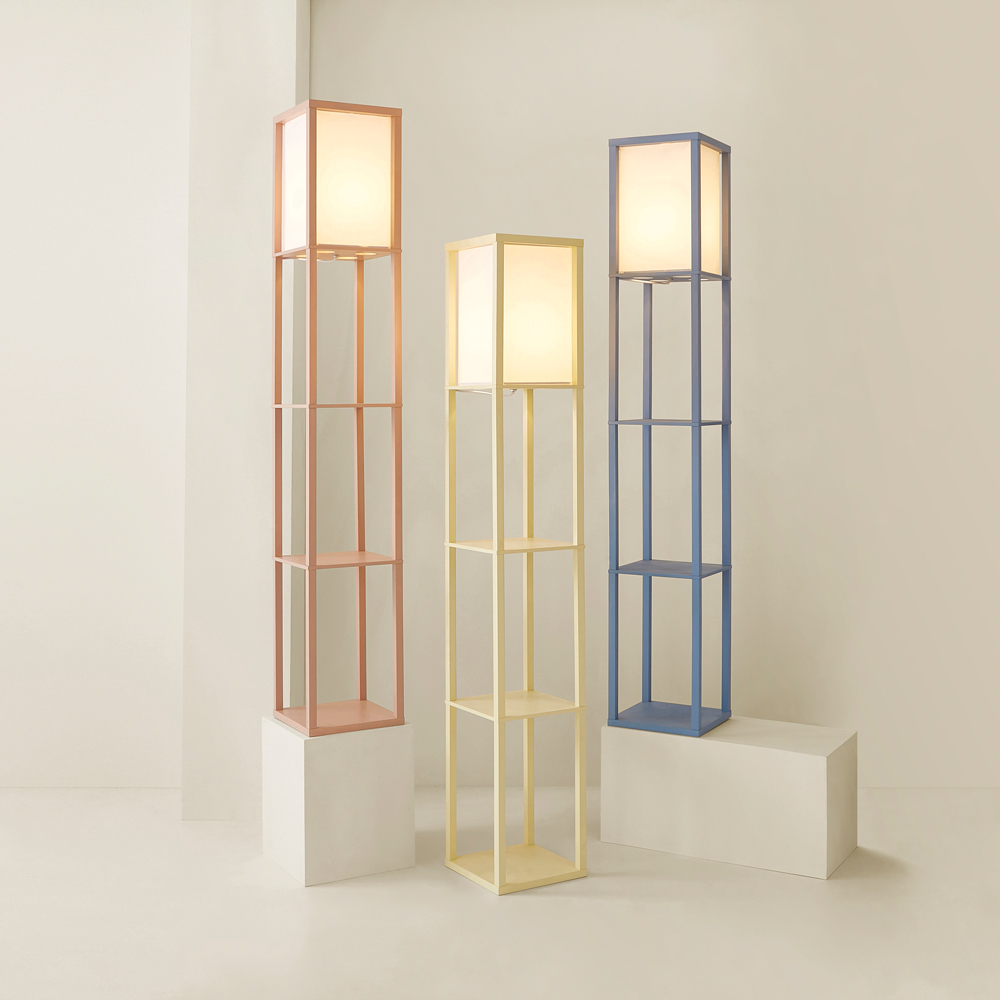 ValueLights Struttura Fabric Shade Pink Shelving Unit Floor Lamp with Bulb Image 7