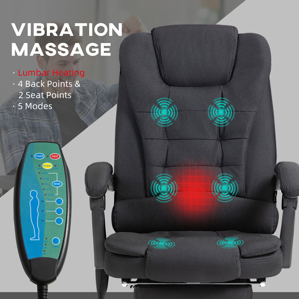 Portland Black Vibration Massage and Heat Office Chair with Footrest Image 4