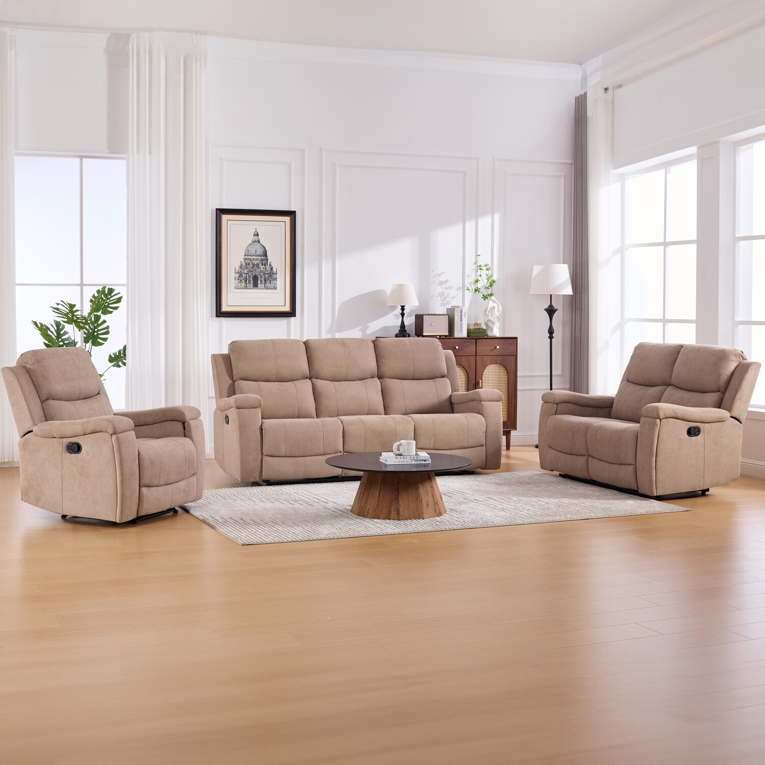 Ledbury Beige Fabric Manual Recliner Chair Image 5