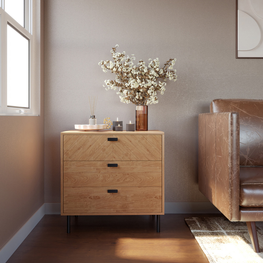 Seconique Leon 3 Drawer Medium Oak Effect Chest of Drawers Image 8