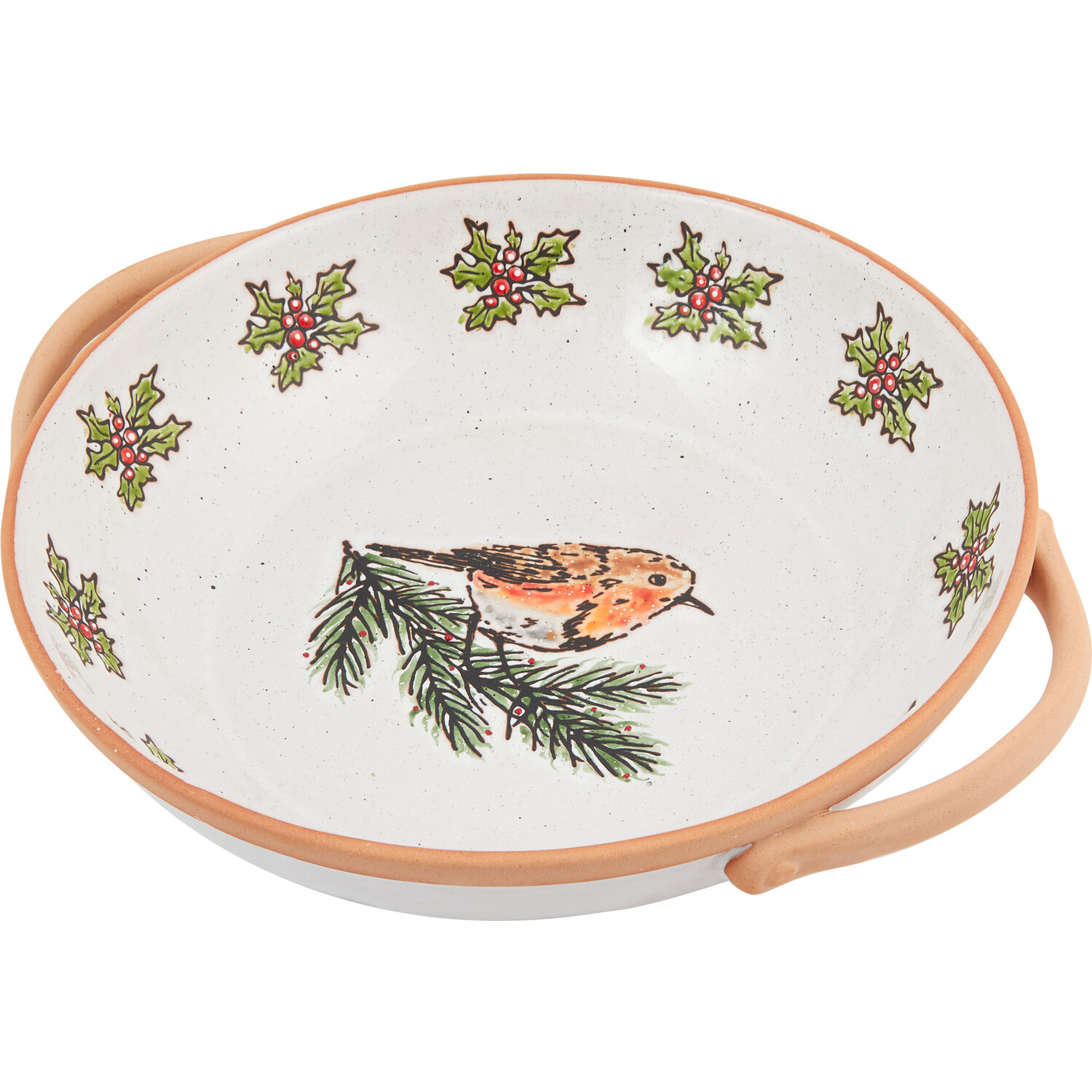 Festive Stone Robin Serving Bowl - White Image 3