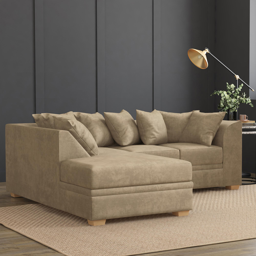 Modo 3 Seater Mink Plush Velvet Left Hand Scatter Back L-Shape Corner Sofa Image 6