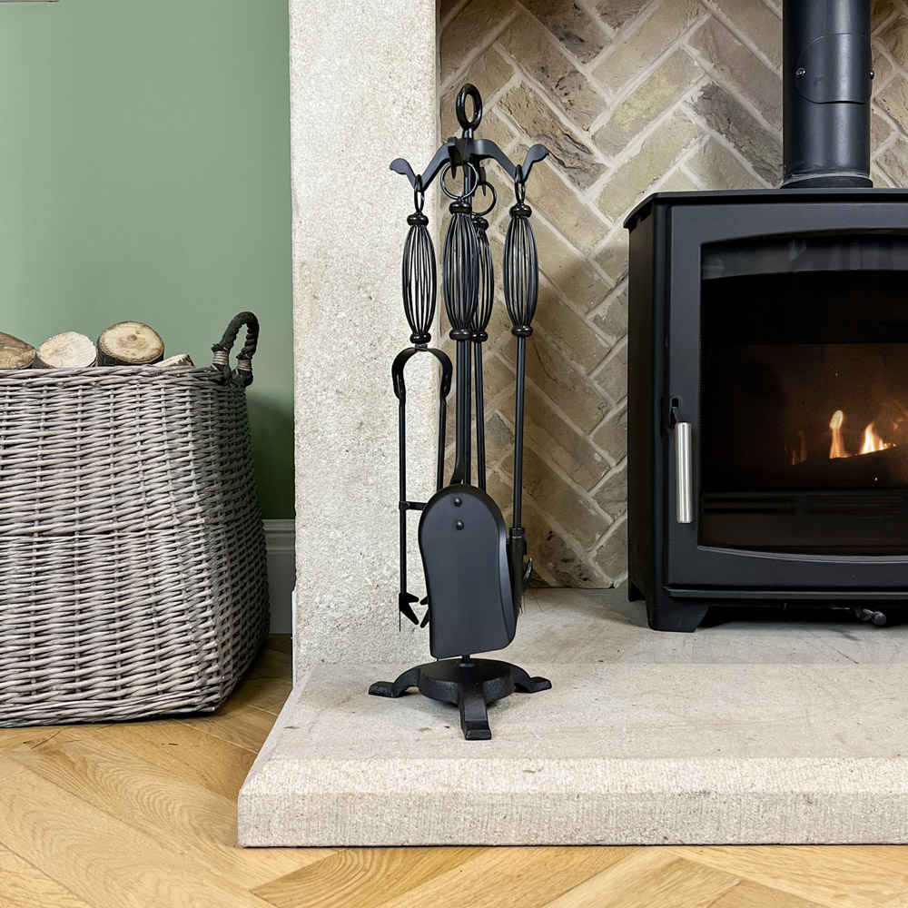 JVL Pennine Black 4 Piece Companion Set with Stand Image 2