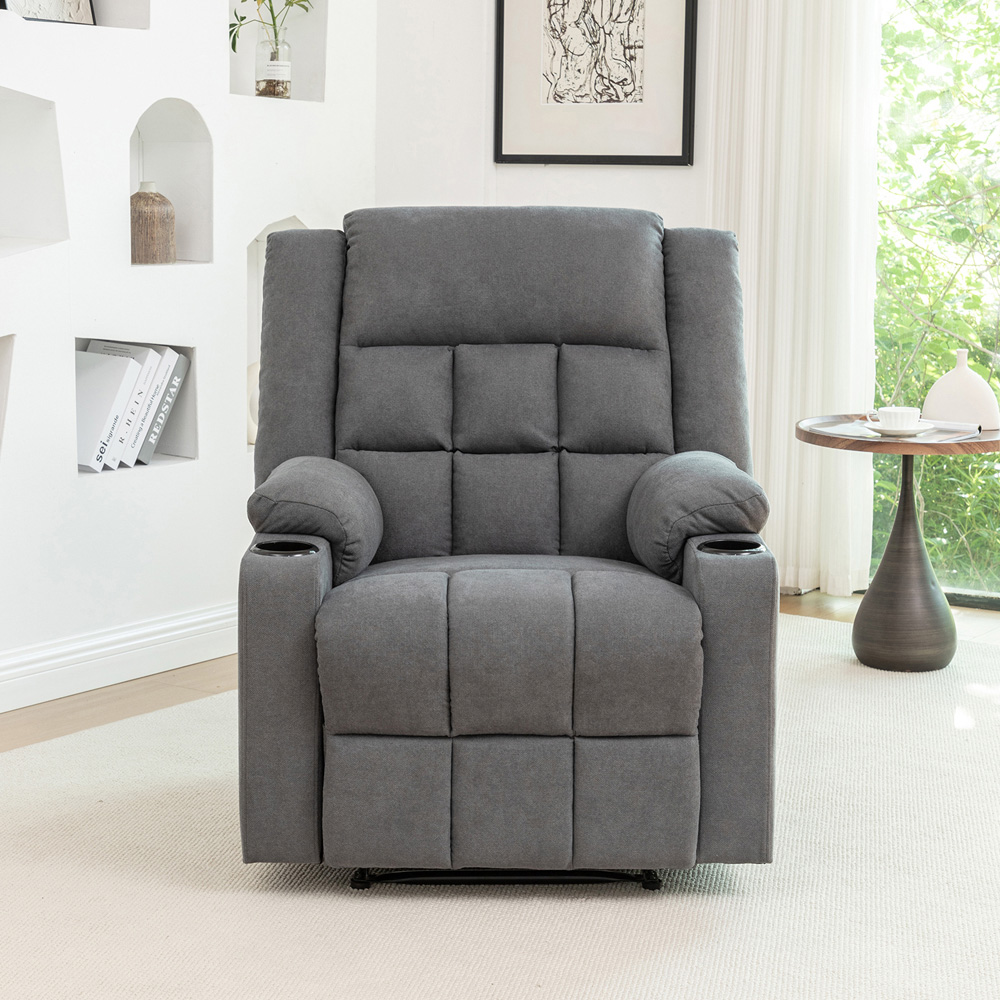 Living and Home Grey Fabric Recliner Chair with Adjustable Footrest and Cup Holders Image 7