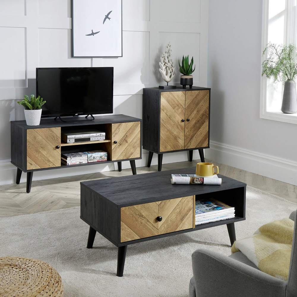 Home Source Dallas 2 Door 2 Shelf Black Frame TV Unit Image 9