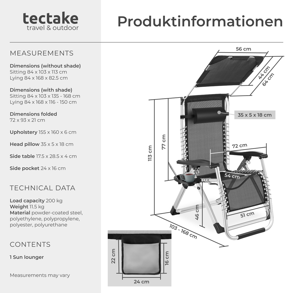 tectake Cirrus Light Grey Folding Plush Padding Sun Lounger with Sun Shade Image 9