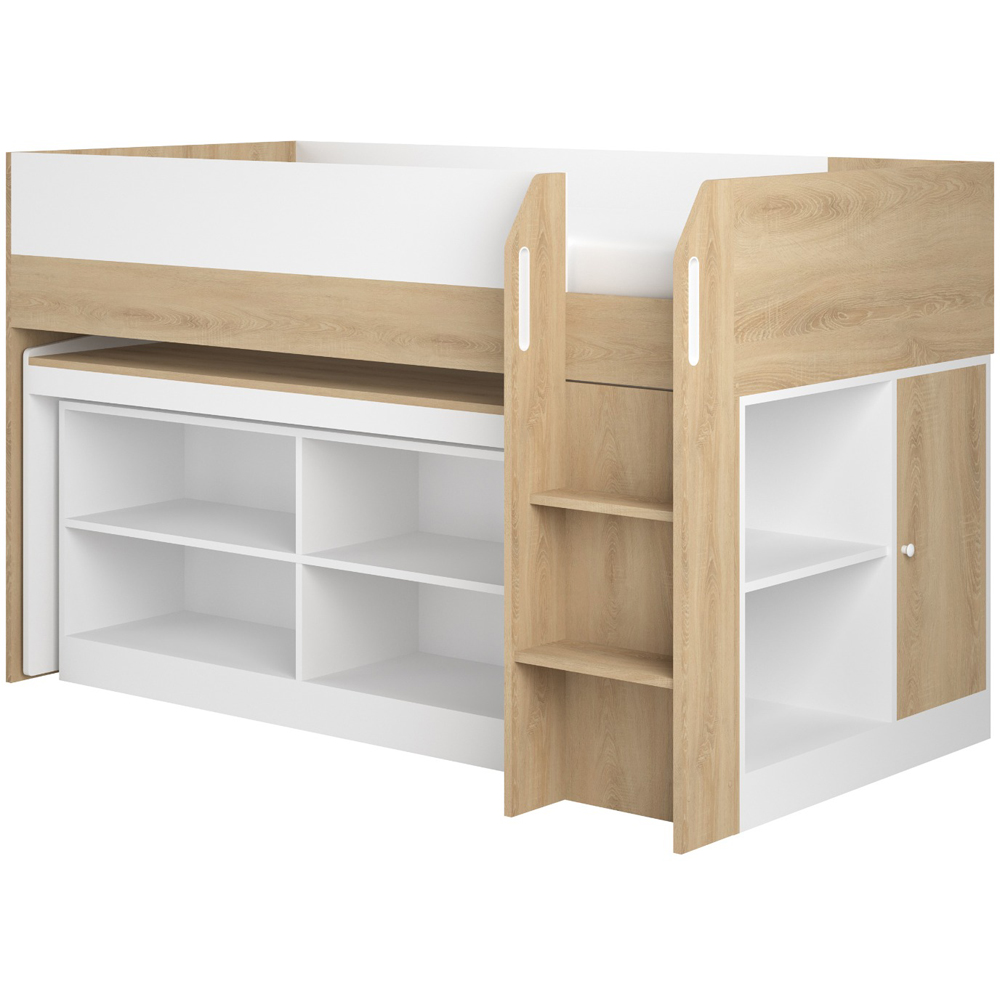 Flair Aiden White and Oak Kids Cabin Bed with Pull-Out Desk and Storage Image 2
