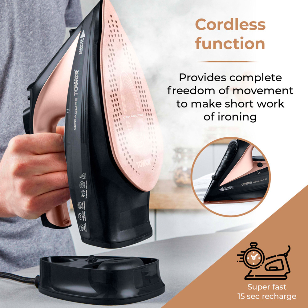 Tower CeraGlide Rose Gold Cord and Cordless Steam Iron 2400W Image 4