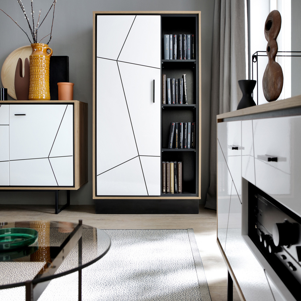 Florence Brolo Single Door Walnut Dark Panel Wide Bookcase Image 6