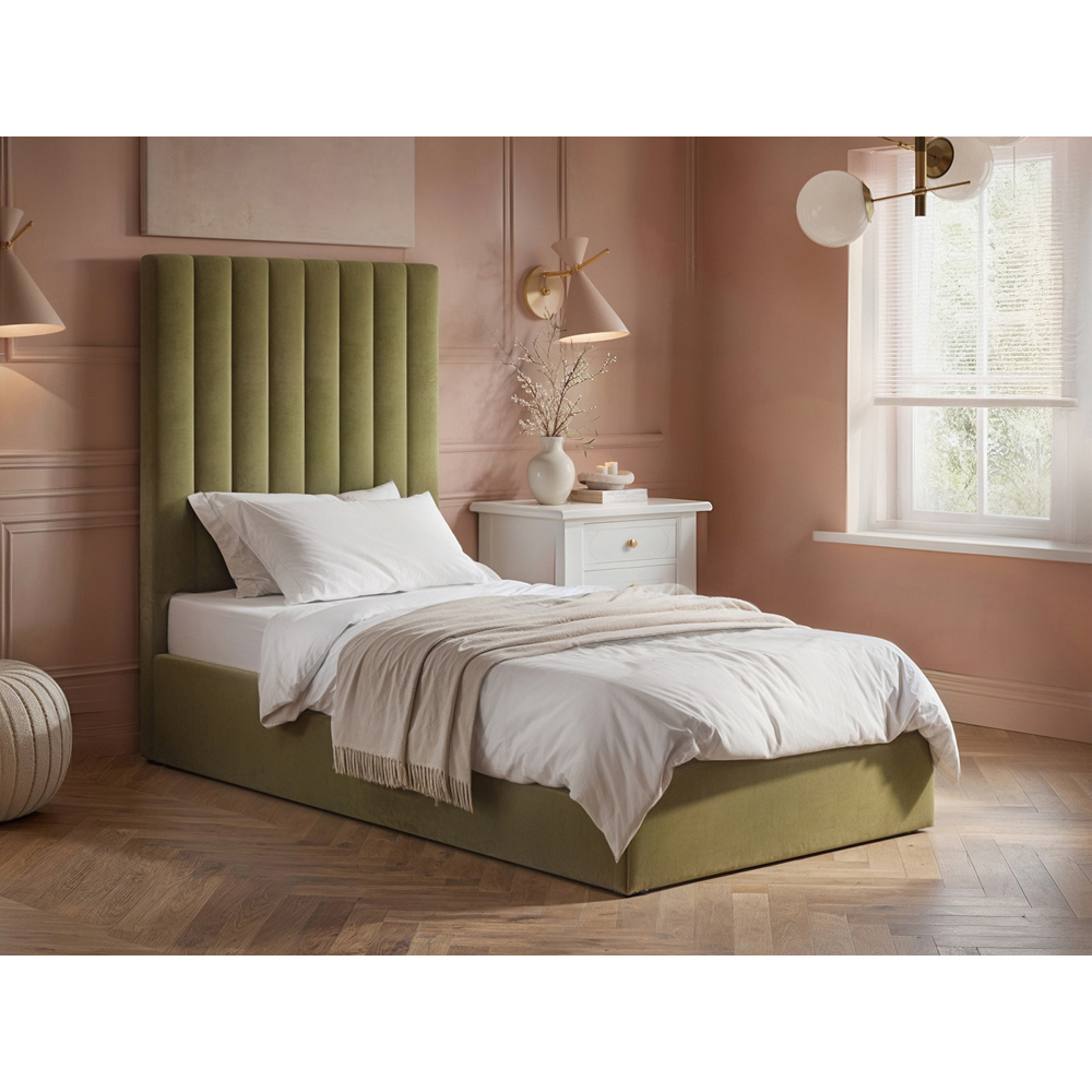 Solace+Co Everley Single Green Velvet Ottoman Bed Image 4