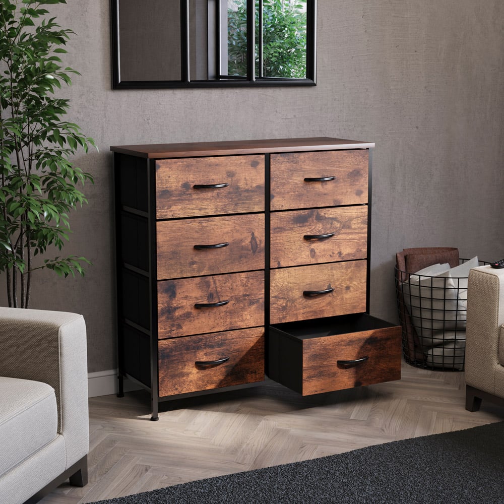 Vida Designs Chorley 8 Drawer Rustic Brown Fabric Chest of Drawer Image 5