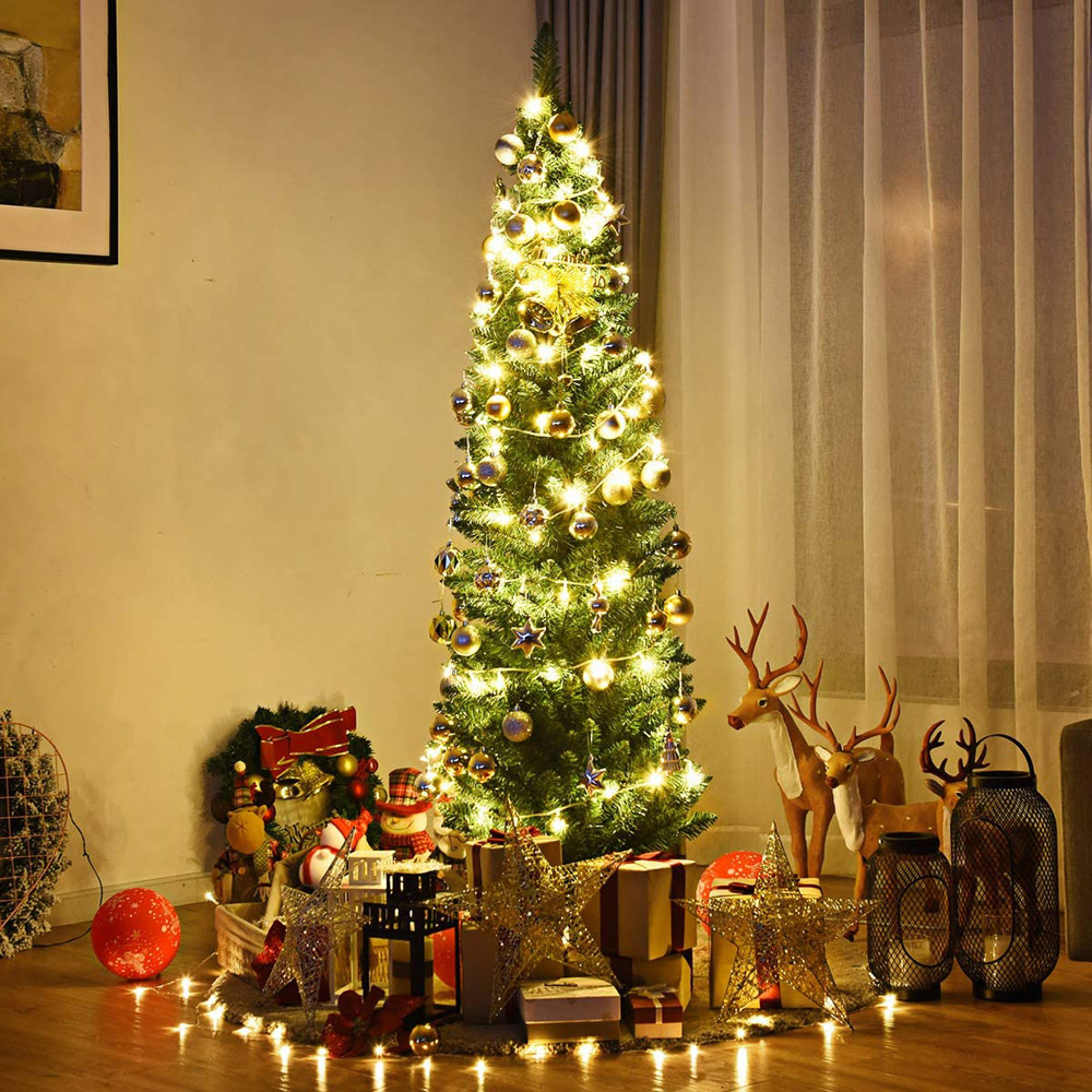 Costway Green Slim Pencil Artificial Christmas Tree 8ft Image 4