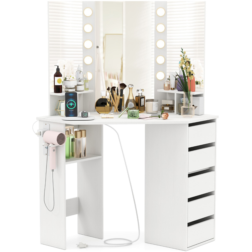 Costway White Vanity Desk with Lighted Mirror and Power Outlet Image 3