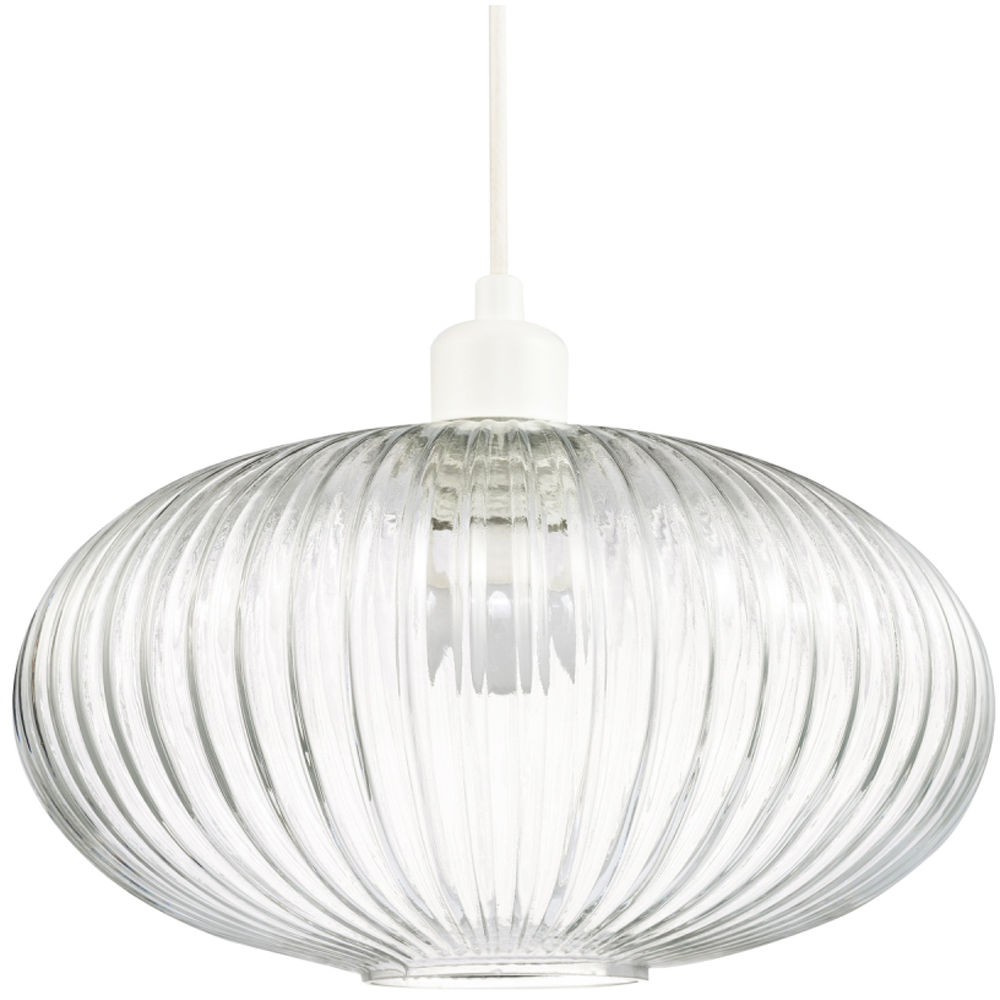Happy Homewares Designer Clear Transparent Line Ribbed Glass Oval Pendant Shade Image 1